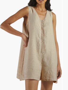 Sleeveless V-Neck Linen Romper in Beige